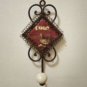 Farm House Iron Wall Hook with Chicken and Egg Graphic